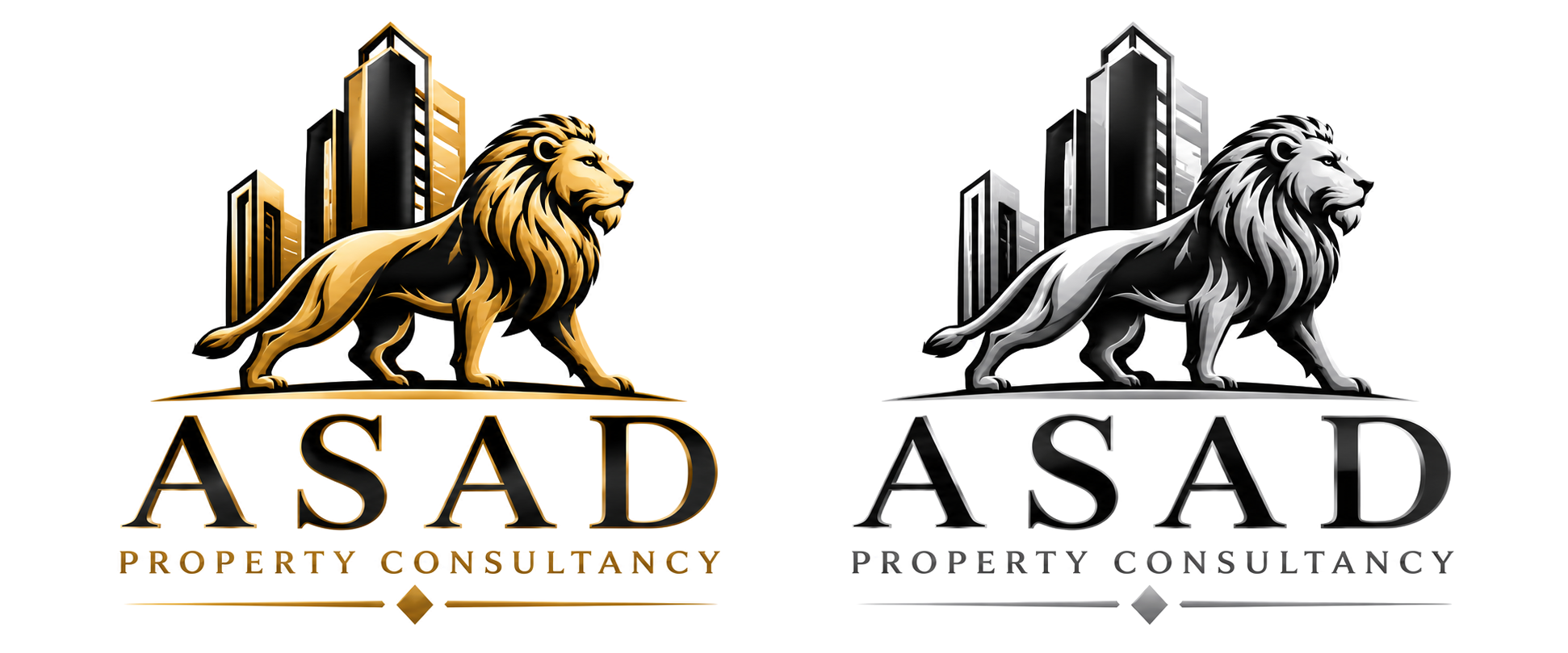ASAD Property Consultancy logo variants — gold and silver
